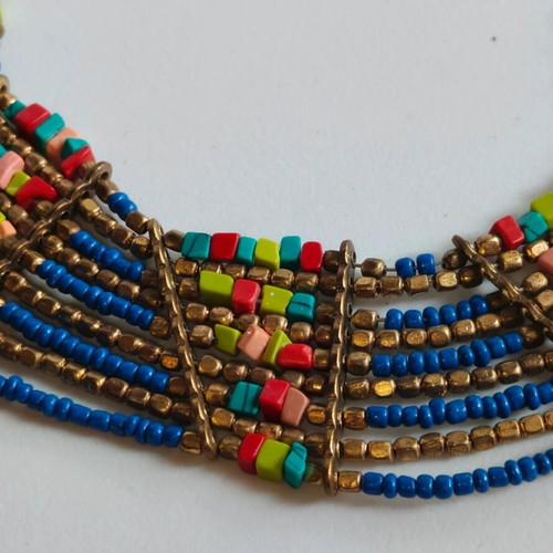 Boho necklace like new with blue and multicolor beads
