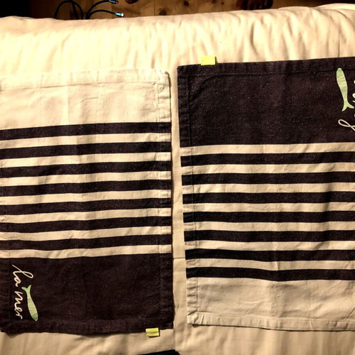 Placemats new, pack of 4, white cotton with blue stripes