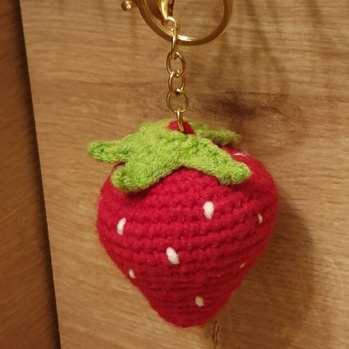 Handmade crochet strawberry bag charm keychain
