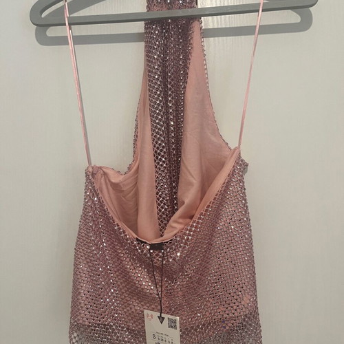 Zara pink neckholder top S backless with strass rhinestones Y2K new