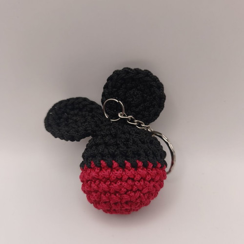 Handmade Amigurumi Mickey Mouse Keychain like new, black and red