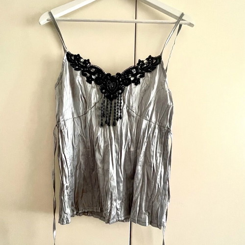Satin lingerie top Medium with embroidered lace and stones