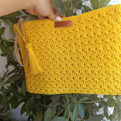Knitted yellow clutch bag handmade, new
