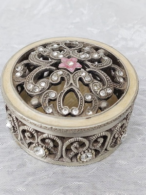 Mini jewelry box with enamel and rhinestone crystals like new