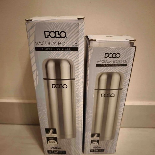Polo Stainless Steel Vacuum Bottles 500ml & 750ml Silver new, set of 2