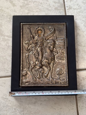 Byzantine Icon of Saint Minas with 925 Silver Inlay Clarte like new