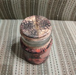 Glass jar with lid, decoupage decoration and raw twine