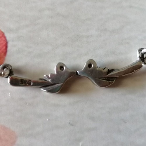 Silver 925 necklace with lovebirds and figaro chain new