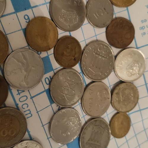 Coins used, 200 pieces from around the world