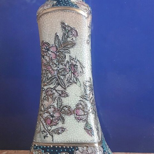 Satsuma candlestick used, height 22cm, base 9x9cm