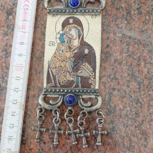 Religious icon of Virgin Mary with crosses