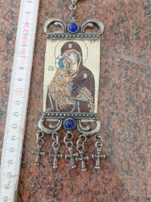 Religious icon of Virgin Mary with crosses