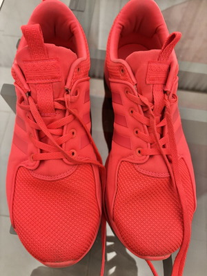 Adidas athletic shoes used, bright red-orange, size 41.5