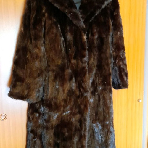 Mink fur coat used, midi length brown-honey, size M