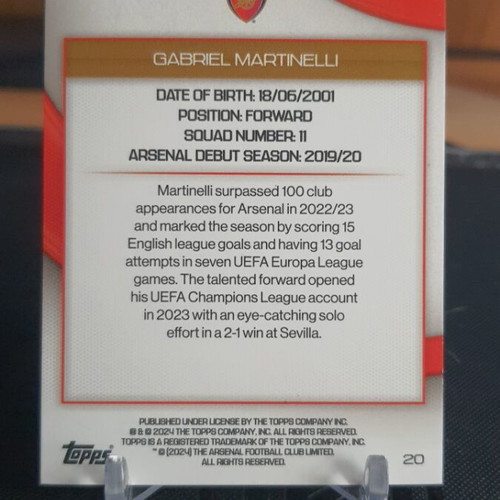 Topps Arsenal Team Set 2023-24 Gabriel Martinelli like new