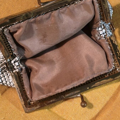 Vintage wallet used with metal beads, off white color