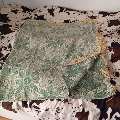 Retro vintage jacquard bedspread with fringes like new, 60s-70s