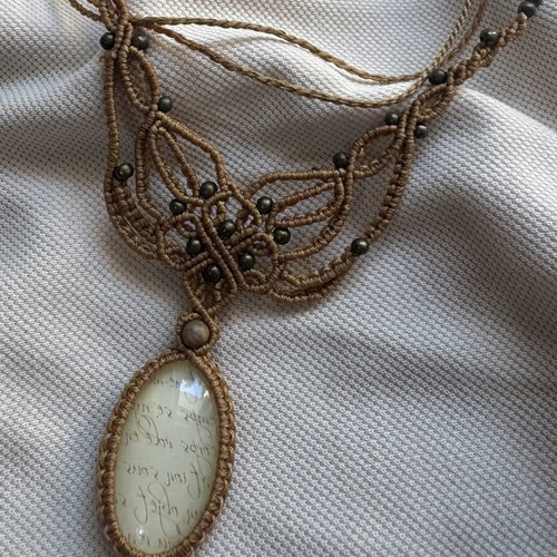 Statement macrame necklace choker with brass beads and vintage element new