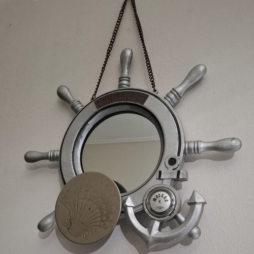 Soviet Wall Mirror Ship Wheel with Thermometer vintage, like new