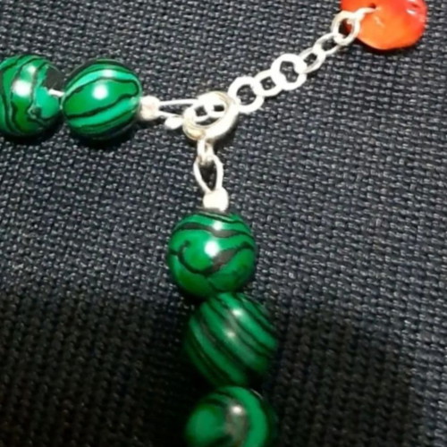 Mercedes bracelet new, natural malachite with coral and 925 silver