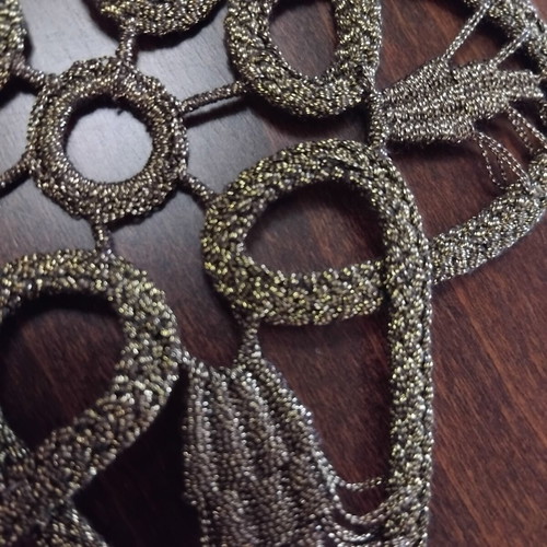 Handmade table runner with beads and lace