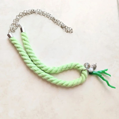 Necklace long mint green charm summer rope with coral charm new