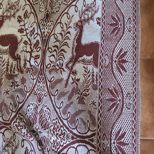 Vintage traditional woven coverlet with deer design