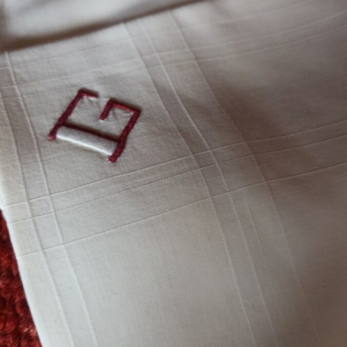 Silk men's hand-embroidered monogrammed handkerchiefs like new, pack of 14
