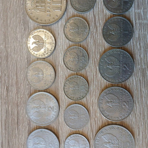 Collection of old Greek drachma coins used