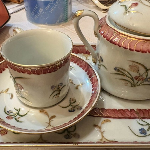 Vintage Limoges porcelain coffee set used with tray, cups and sugar bowl