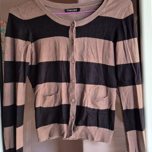 One Love striped cardigan like new, black and brown, size M