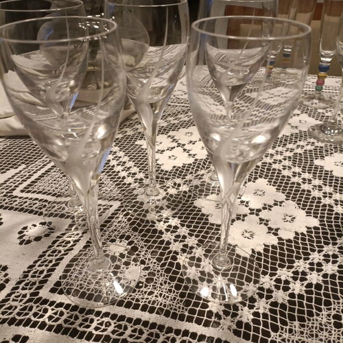 Crystal glasses with design, like new, set of 5