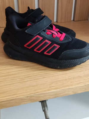 Adidas kids athletic shoes like new, size 30, black with red stripes