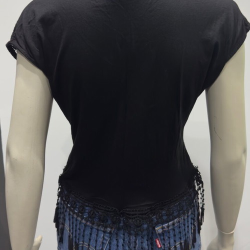 Black lace boho top with fringes like new