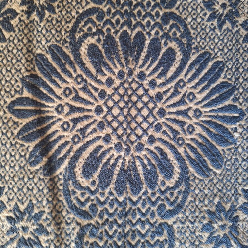 Vintage woven cotton bedspread blue white 203x148