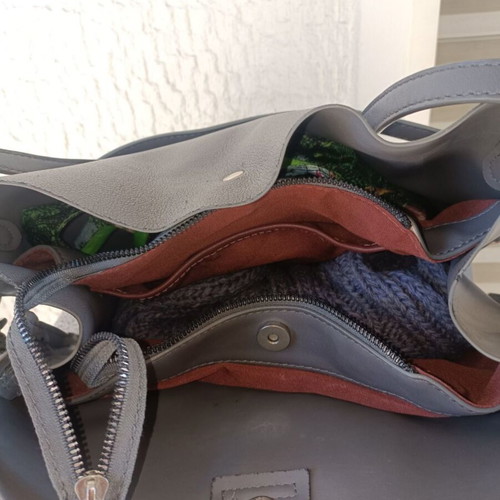 David Jones gray shoulder bag used with decorative wear
