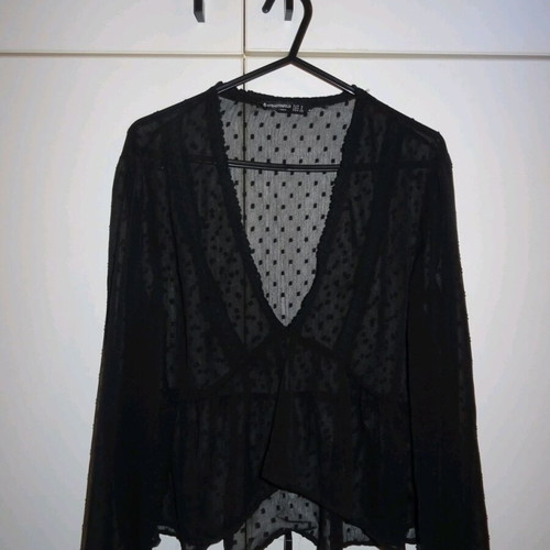 Stradivarius Transparent Black Top With Polka Dots New Small
