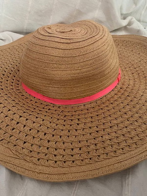 Ladies beach hat, beige with pink band
