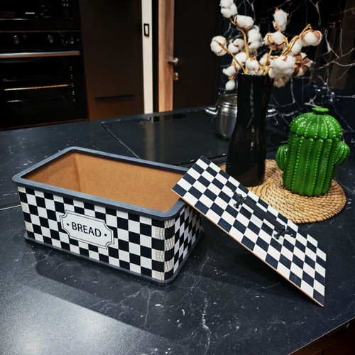 Retro bread storage box used, black and white