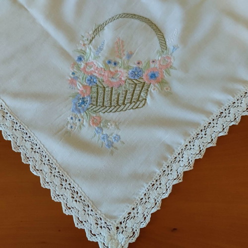 Spring embroidered and crocheted lace table linens pack of three used