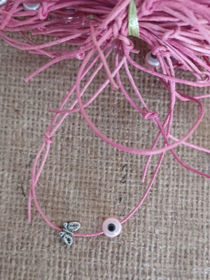 Baptism bracelets for girl with metal butterfly and eye bead, new, pack of 100