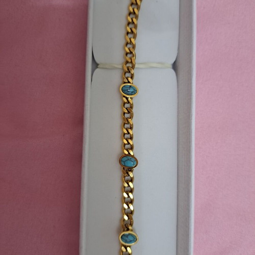 Rose gold bracelet with turquoise stones new, stainless steel