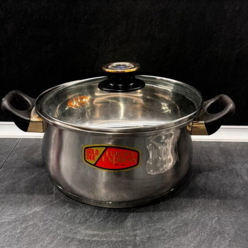 Europa Express Gold 24K Stainless Steel Pot with Glass Lid new