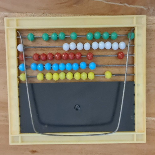 Yellow plastic abacus up to 50 with alphabet and 1980s blackboard like new