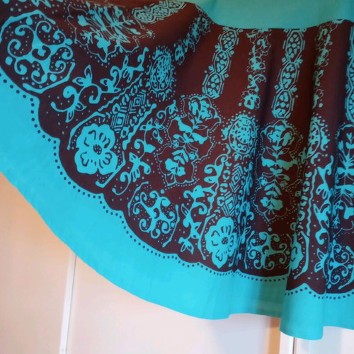 Women's Boho Flared Skirt (A-line) "BONN" - Turquoise / Brown with Ethnic Print