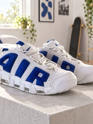 Nike Air More Uptempo αθλητικά παπούτσια, λευκά και μπλε, μέγεθος 45.5 EU