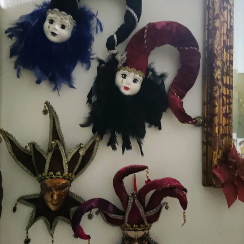 Handmade ceramic masks used, purchased from Italy