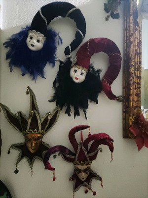 Handmade ceramic masks used, purchased from Italy