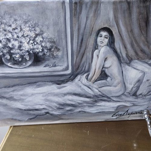 Oil painting nude on canvas 36x23cm