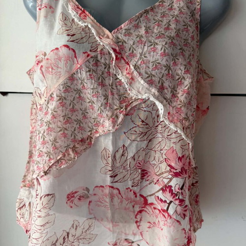 Apriori women's blouse M-L, 28% silk, 72% cotton, white and pink